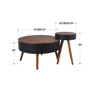 Round Coffee Table With Carved Top For Living Room