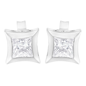 10K White Gold 1/2 Cttw Invisible Set Princess-Cut Diamond Stud Earrings (H-I Color, SI2-I1 Clarity)