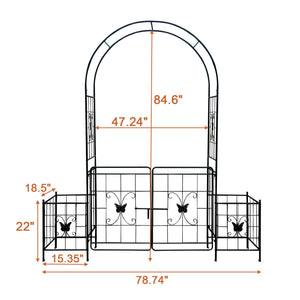 Garden Arch Arbor Trellis for Climbing Plants with Gate, Durable Metal Garden Arch Outdoor Wedding Arch, for Wedding Ceremony Party Plant Climbing Rose Vines Lawn Courtyard Patio Black, 7.15ft