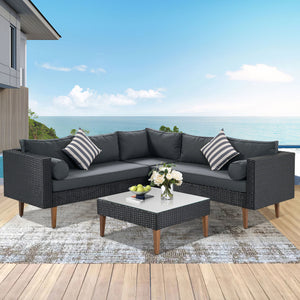 4-Pieces Outdoor Wicker Sofa Set with Colorful Pillows