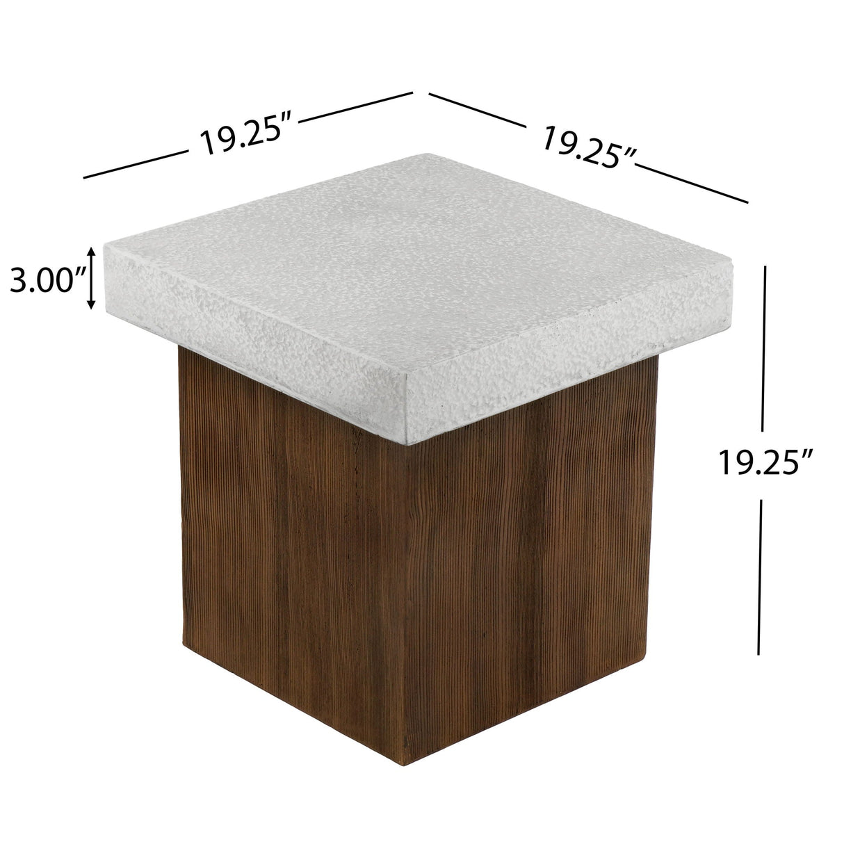Mgo Square Side Table with Faux Stone Top and Wood Frame - Antique White / Natural Wood