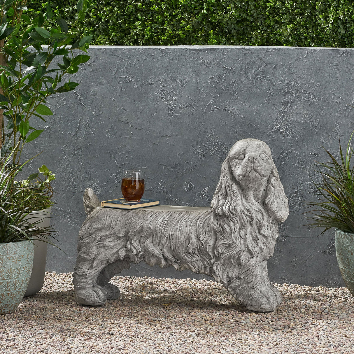 Charming Cocker Spaniel Dog Statue Bench Gray Magnesium Oxide 31.25'