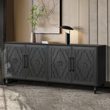 Carved flower door large storage cabinet with metal handle (black)