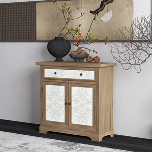 Rustic Vintage Accent Cabinet with Carved Floral Panels