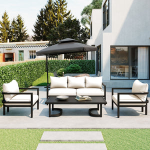 Multi-Person Outdoor Steel Sofa Set with Coffee Table - Beige or Gray