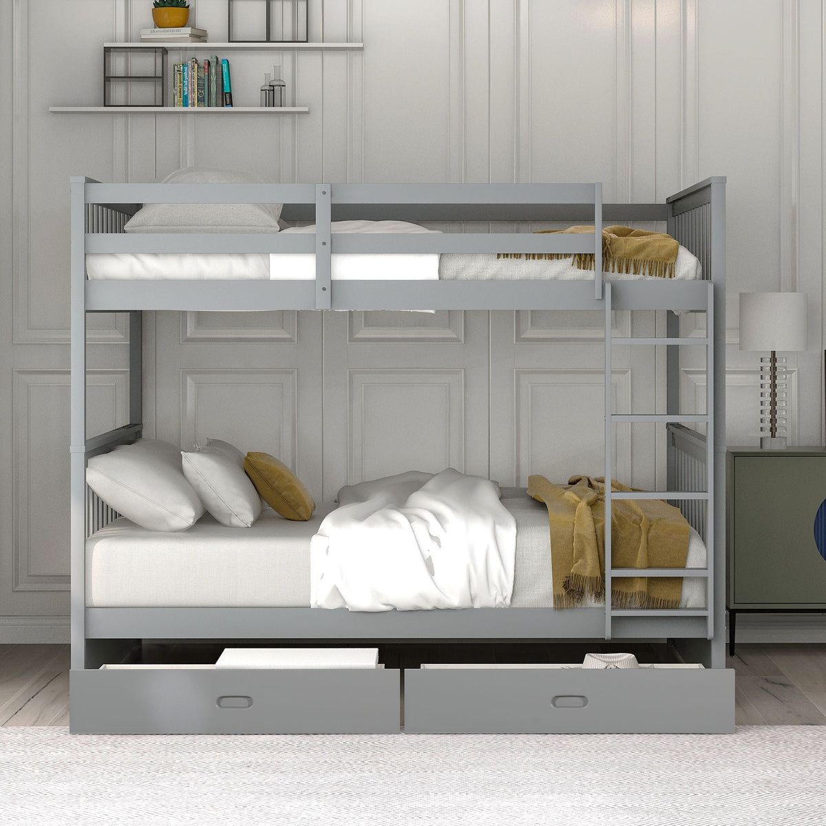 Bunk Bed With Ladders And 2 Storage Drawers