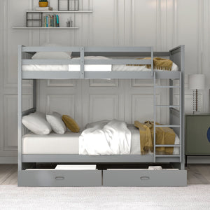 Bunk Bed With Ladders And 2 Storage Drawers