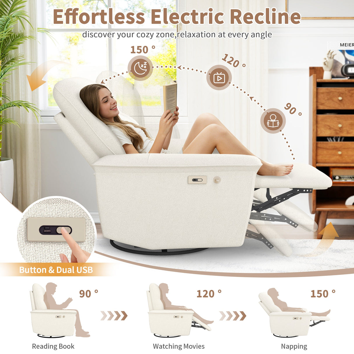 270° Power Swivel Rocker Recliner Chair with Phone Holder