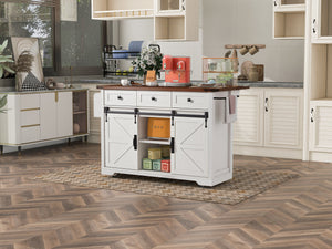 K&K 53.7" Farmhouse Kitchen Island with Power Outlet