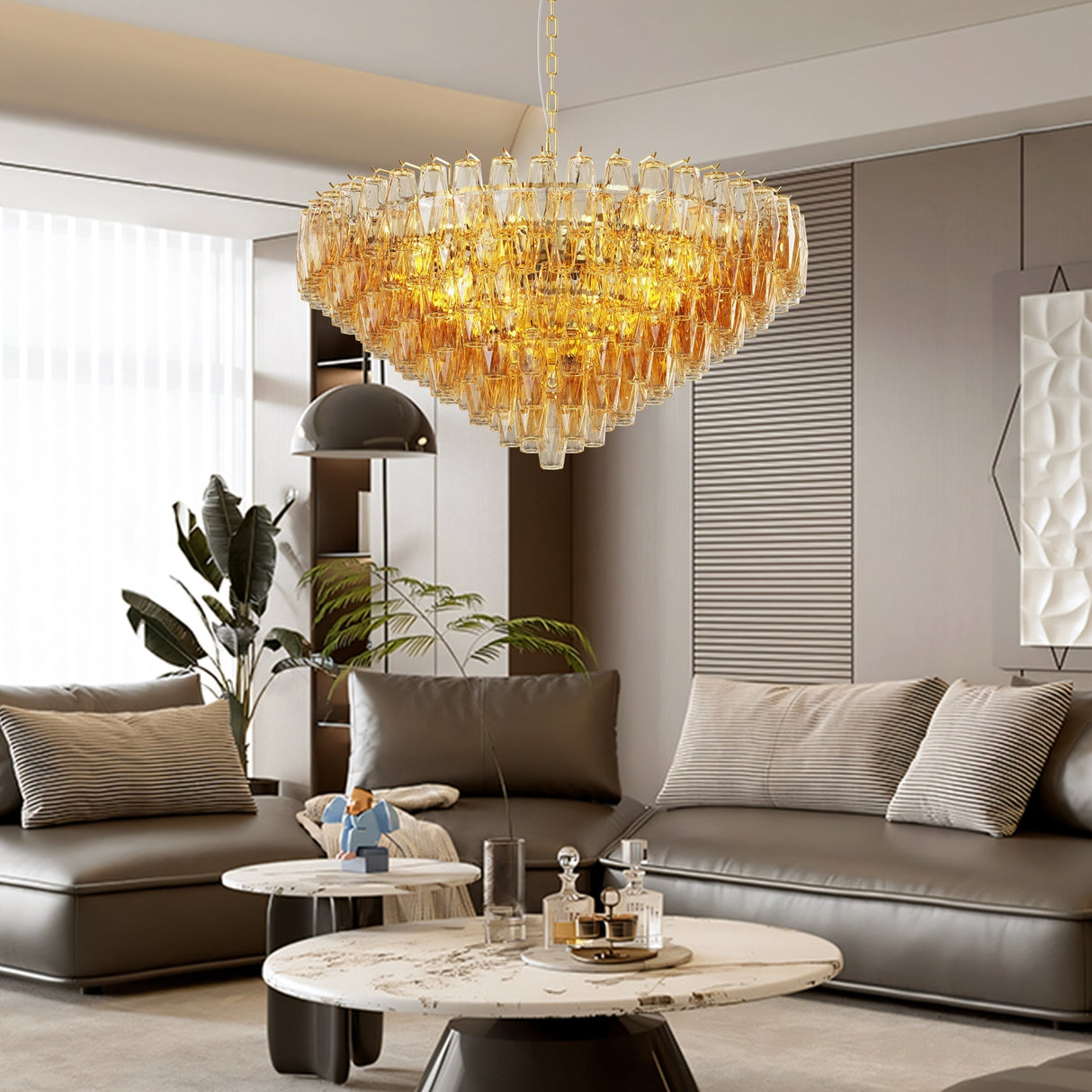 37" Extra Large 14-Light Gold Modern Round Chandelier