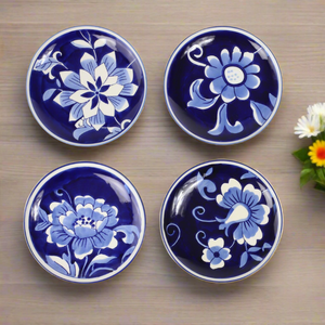 Blue Garden 4 Pc Canape Plate Set - 6.9" Stoneware