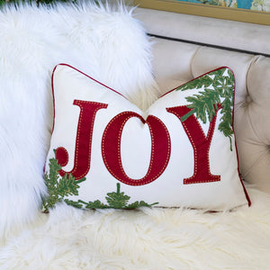 JOY Embroidered Christmas Throw Pillow – 14x20 Velvet Lumbar Cushion