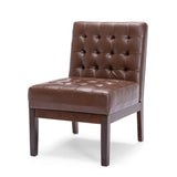 Contemporary Dark Brown Accent Chair with Tufted Waffle Stitch and PU Upholstery
