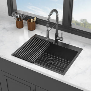 Drop In Kitchen Sink with Nano Technique Gunmetal Finish - Black