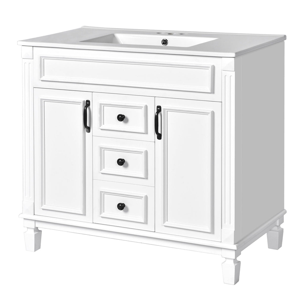 Bathroom Vanity with Ceramic Sink and Soft-Closing Storage - Dark Gray, White, or Black