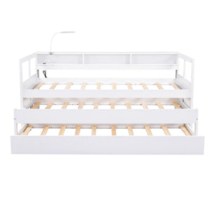 Daybed With 2 Trundles, 3 Storage Cubbies, Built In USB Charging Light