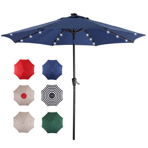 9Ft Patio Umbrella with 32 LED Solar Lights (Blue)