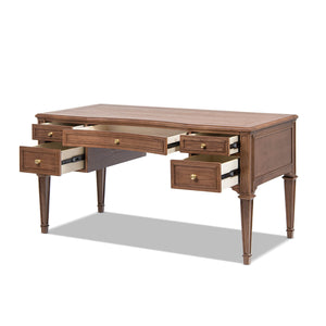 Dauphin Gold Accent 5-Drawer Wood Executive Desk Brown Ash Wood & Veneer