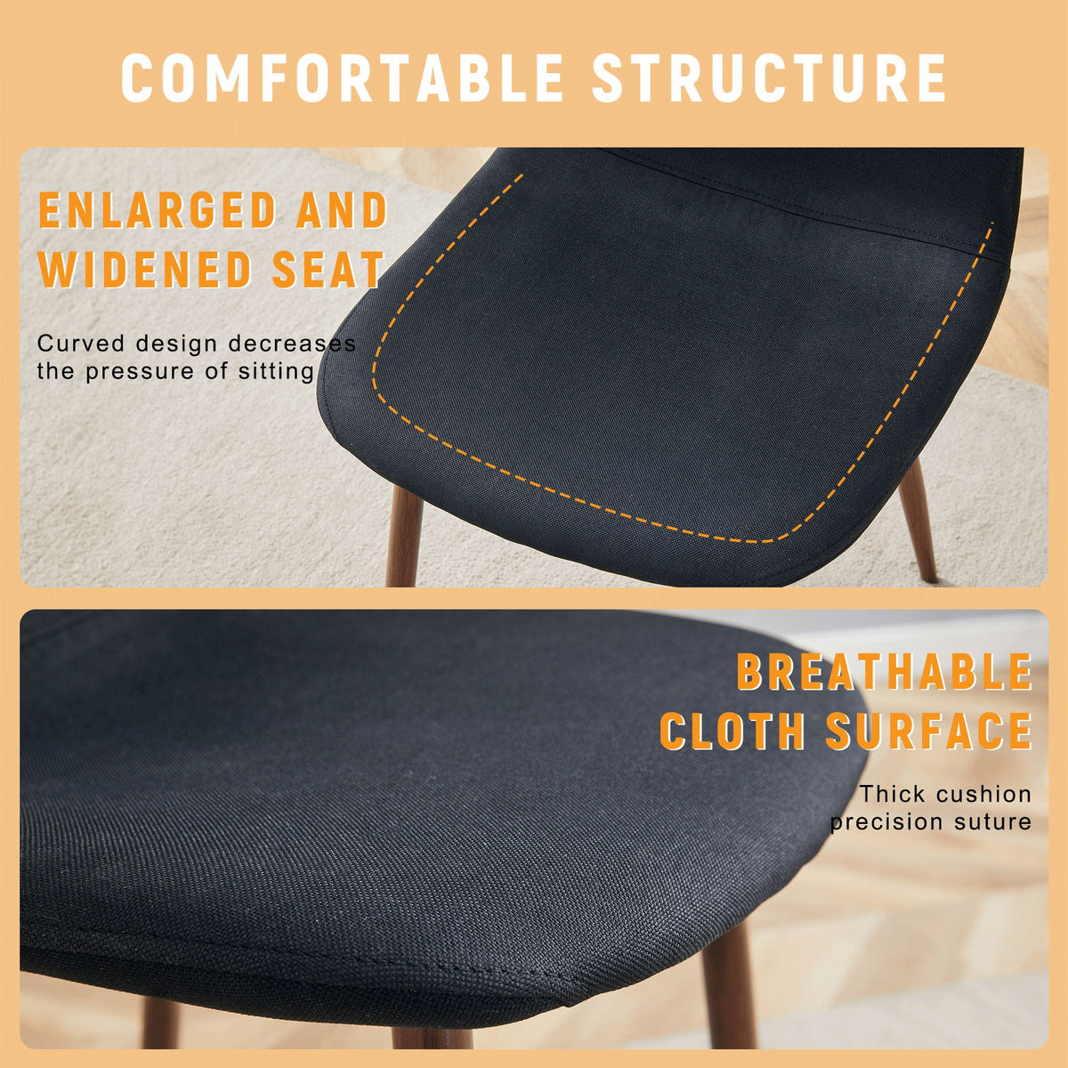 Luxury Simple Chair (Set of 4) Linen Cotton High Resilience Dining Chair With Metal Color Leg - Black / Walnut