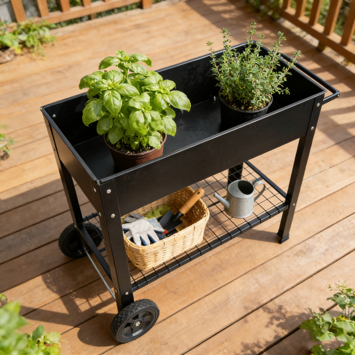 Mobile Metal Raised Garden Bed Cart with Legs