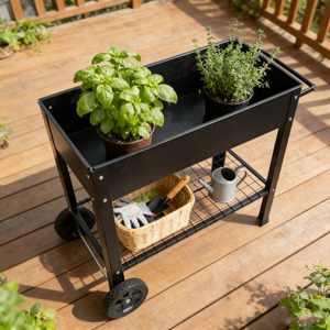 Mobile Metal Raised Garden Bed Cart with Legs