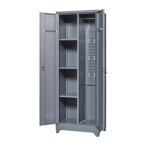 Heavy Duty Storage Cabinet With Locking Doors, Hanging Rod & Shelves, Broom Closet - Gray