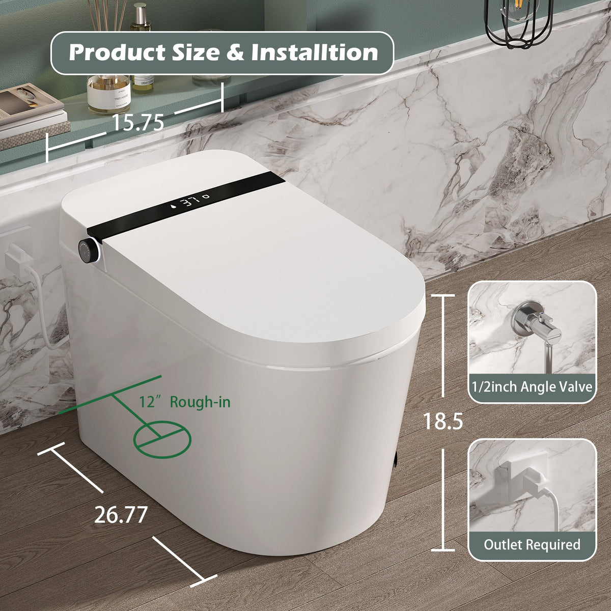 Smart Toilet With Bidet Built-In and Auto Flush - White