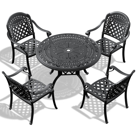 5-piece set of cast aluminum patio furniture with  cushions