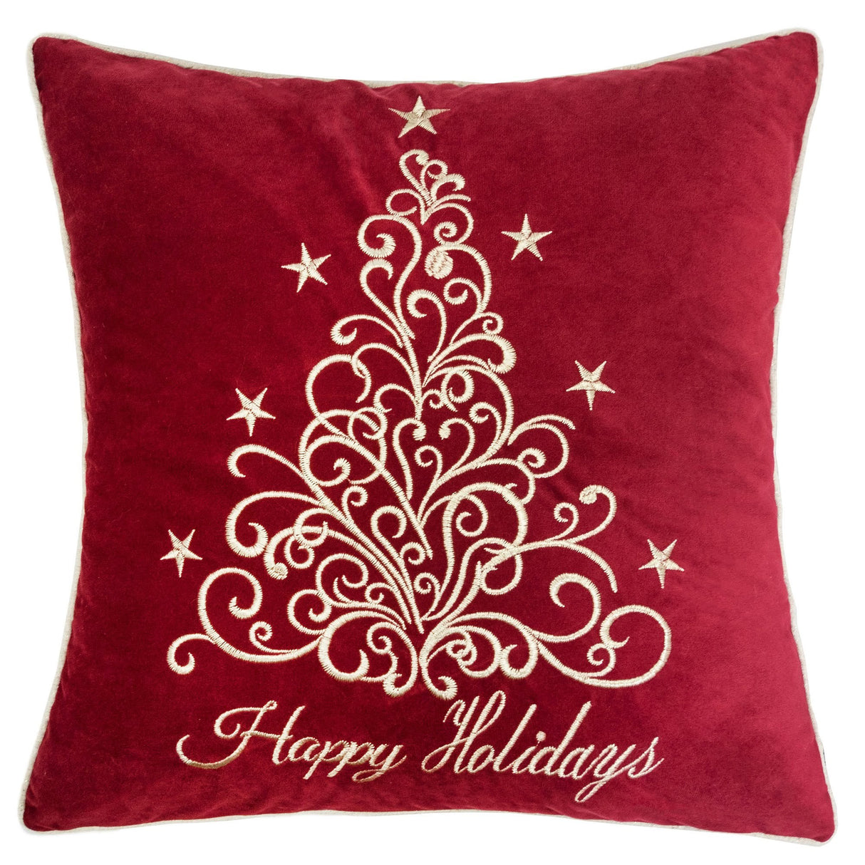 Red Velvet Holiday Pillow with Gold Embroidery