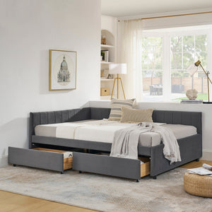 Full Size Upholstered Tufted Bed Frame with Two Drawers