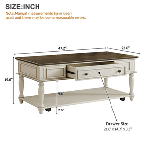 Farmhouse Coffee Table with One Drawer in Grey and White