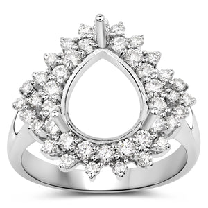 0.89 Carat Genuine White Diamond 14K White Gold Semi Mount Ring - holds 11x9mm Pear Gemstone