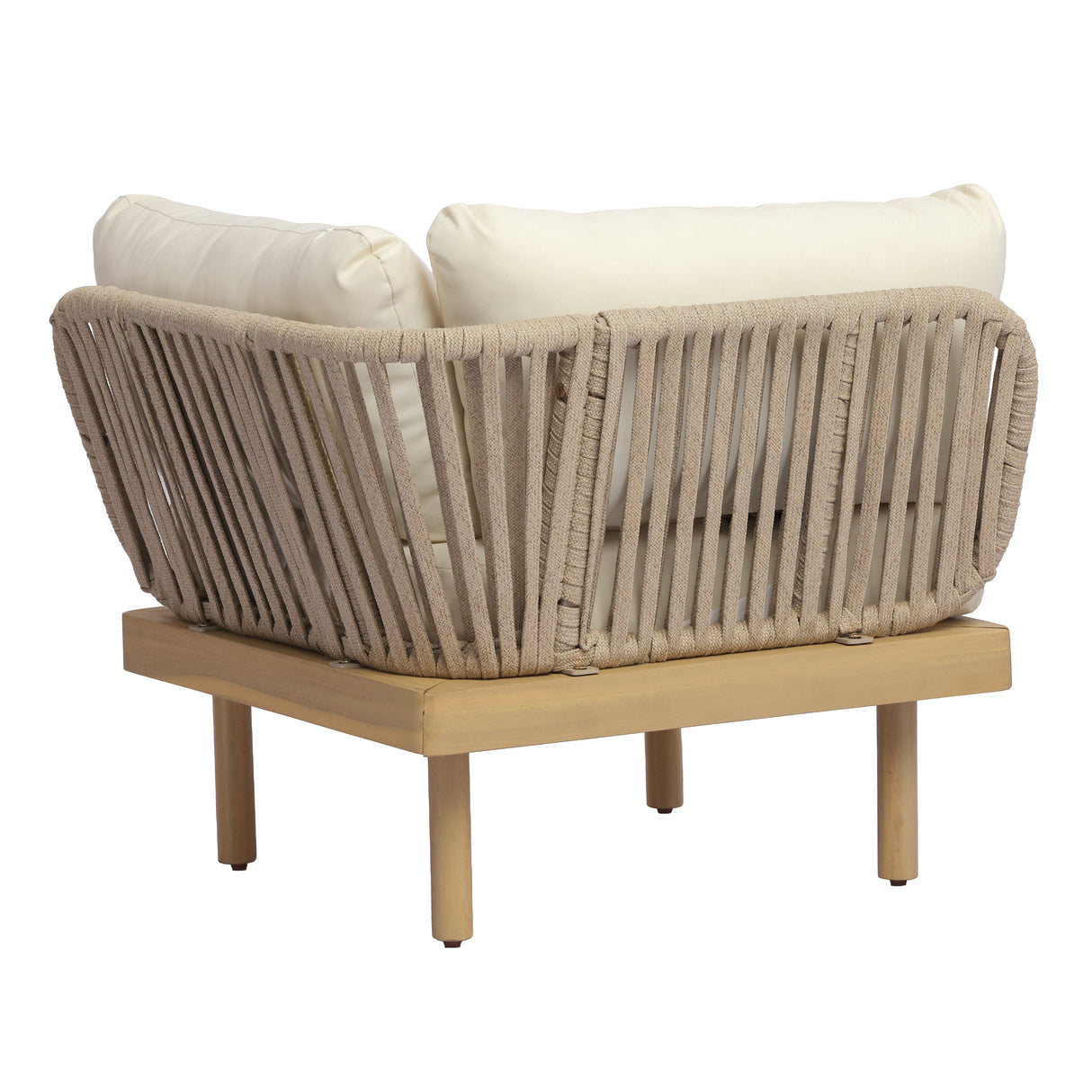 6-Piece Acacia Wood L-Shaped Modular Outdoor Sofa Set with Rope Back & Weather-Resistant Cushions