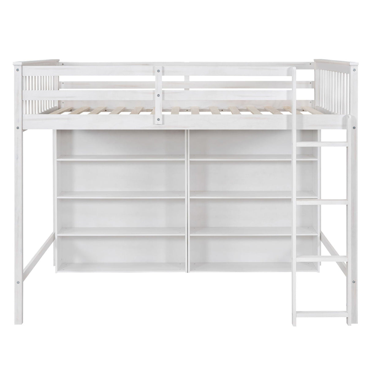 Loft Bed With 8 Open Storage Shelves And Built In Ladder