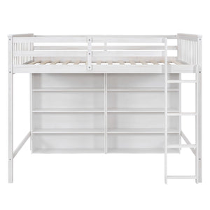 Loft Bed With 8 Open Storage Shelves And Built In Ladder