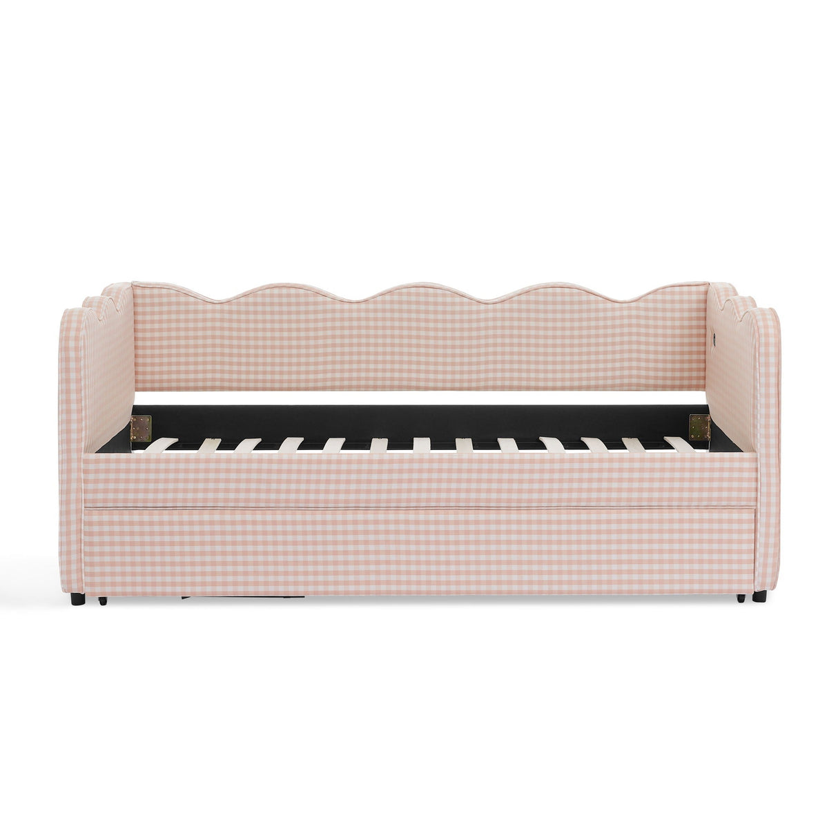 Gingham Daybed With USB Charging Port, Wave Shaped Design