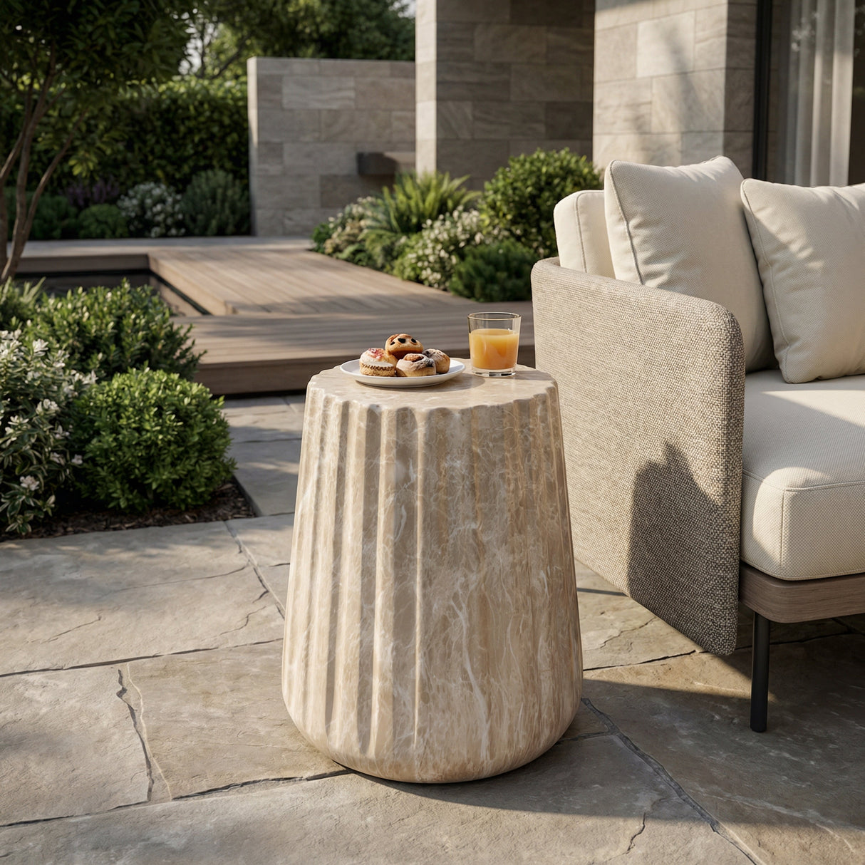 Outdoor Cleme Carved Side Table, Gold End Table