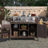 Outdoor-kitchen-island,-solid-wood-outdoor-grill-table-with-stainless-steel-top,-spice-rack-,-towel-rack,-dark-brown-Outdoor-Carts-&-Islands