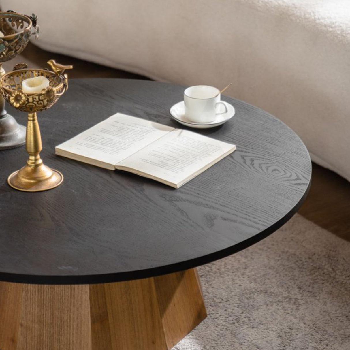 Round Coffee Table with Sturdy Pedestal Design