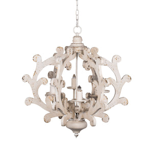 6 Light White Wood and Iron Chandelier with Adjustable Chain