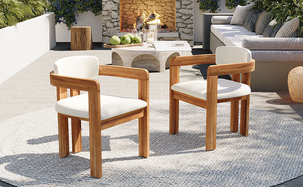 Set of 2 Outdoor Acacia Wood Dining Chairs with Cushions