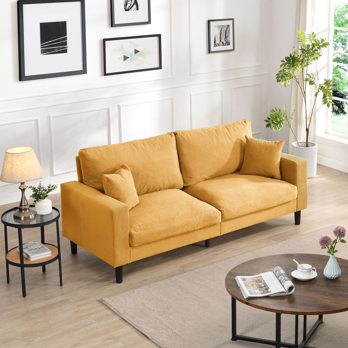 Modern Upholstered 3 Seat Sofa, High Resilience