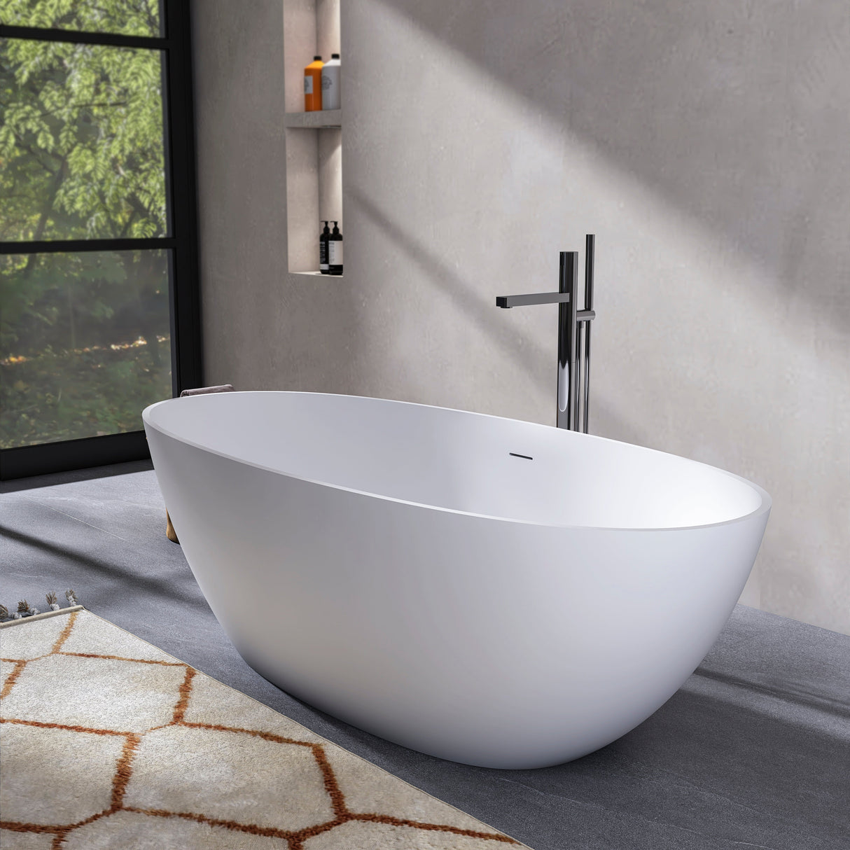 70.87 Inch Freestanding Solid Surface Soaking Bathtub