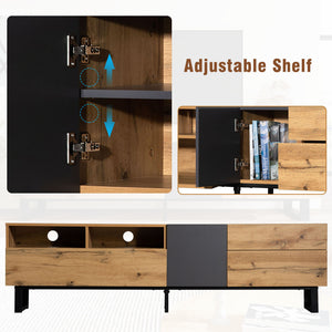 TV Stand For 80'' TV With Double Storage Space, Media Console Table With Drop Down Door