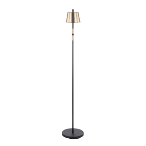 Metric Industrial Floor Lamp in Black and Antique Brass
