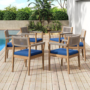 Braided Acacia Wood Outdoor Dining Chairs Set of 4