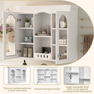 Wall-Mounted Medicine Cabinet With 2 Glass Doors, Adjustable Shelves - White