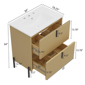 Fluted Bathroom Vanity With Ceramic Sink, Freestanding Design