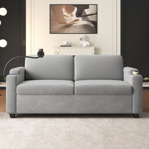 Sleeper Sofa Loveseat Sofa With Full Size Mattress, 2 USB Ports, 2 Cup Holders, 2 Side Pockets And Phone Holder