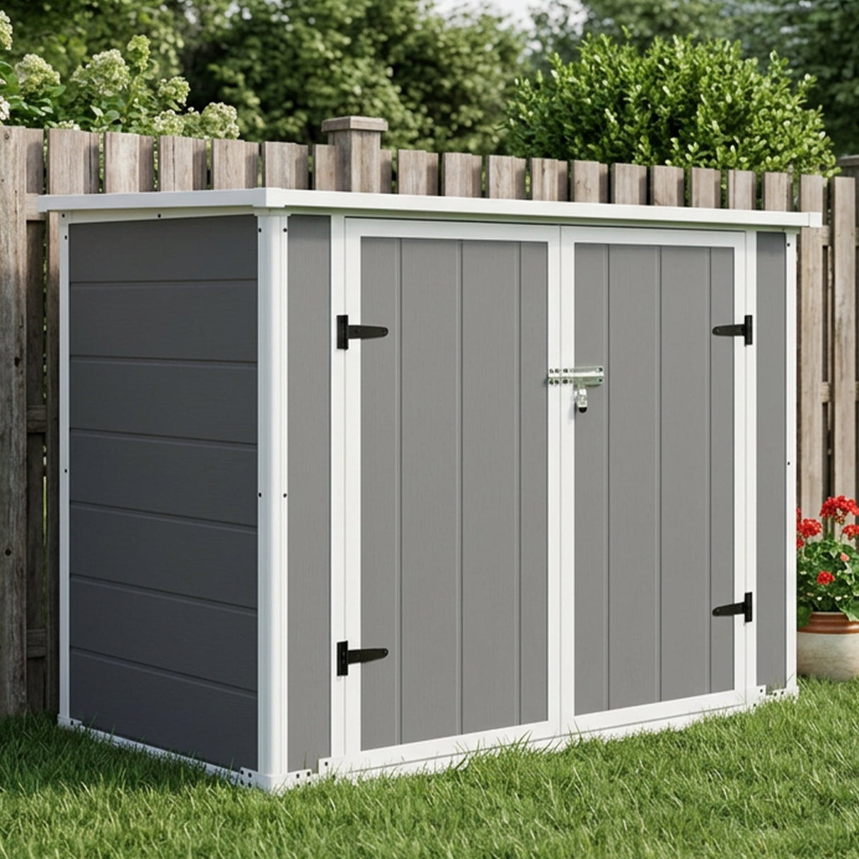 Horizontal Outdoor Storage Shed with Ramp & Hydraulic Lid